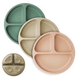 Cutebe 3 Pack Suction Plates for Baby Food Grade Silicone Baby Plates with Suction Microwave & Dishwasher Safe Toddler Plates Divided Design & Raised Edges Toddler Dishes for Feeding