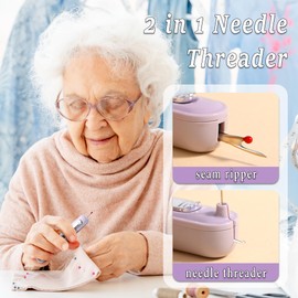 Zivyes 2-in-1 Automatic Needle Threader & Seam Ripper Tool with 25 PCS Large Eye Needles Sewing Supplies for Hand Quilting Embroidery