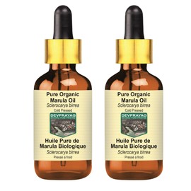 Devprayag Pure Organic Marula Oil (Sclerocarya birrea) with Glass Dropper Natural Therapeutic Grade Cold Pressed (Pack of Two) 100ml x 2 (6.76 oz)