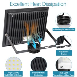 YZYFACAI 100 W LED Outdoor Spotlight, Super Bright 10000 LM LED Spotlight, 7000 K Cool White Spotlight, IP67 Waterproof Outdoor Spotlight, for Backyard, Courtyard, Driveway, Garage, Hallway, Garden