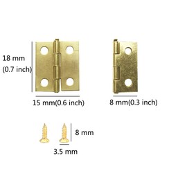 Juland 50 Pieces Mini Copper Hinges Retro Brass Hinges with 200 Pieces Replacement Screws for Wooden Box Jewelry Chest Box Cabinet DIY Accessories (18 x 15mm)