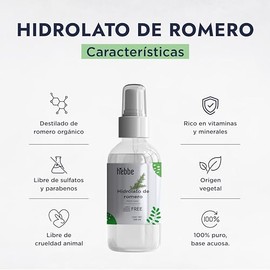 HEBBE - Hidrolato de Romero 125 ml | Aliado para Pieles Sensibles y Dañadas por el Paso del Tiempo | Tónico Purificante, Regularizador y Cicatrizante 