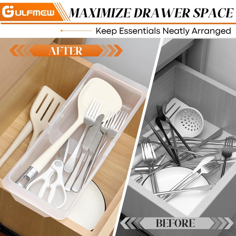 Gulfmew 1 Pack Deep Drawer Organizer Bins, Adjustable Sliding Drawer