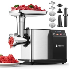 AAOBOSI Meat Grinder Electric 3000W Max with Touch Color Screen, Auto-Reverse & Built-in Storage - 3 Speed Settings,Grinding, Sausage & Kibbe Making for Home Use, Stainless Steel