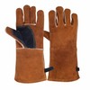 NBLEAGLO Leather Fireplace Gloves Heat Resistant for Mig,Tig welding,Stick,Forge,BBQ,Grill, Wood