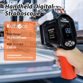 Kethvoz Digital Stroboscope Tachometer, High-Precision Non-Contact RPM Meter (60~100,000 RPM), LED Strobe Light with Phase Adjustment, 0.001% Accuracy for Motors, Fans, Generators & Power Tools