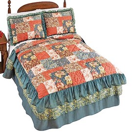 Collections Etc Fall Floral Patchwork Triple Ruffle Bedspread