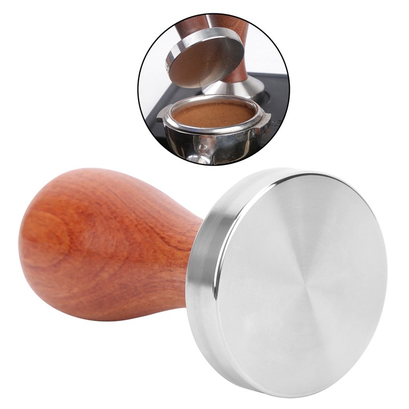 51mm Stainless Steel Coffee Tamper Wooden Handle Coffee Powder Hammer