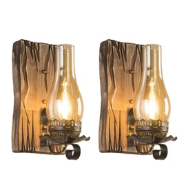 TIGKHAE 2Pcs Vintage Industrial Wall Sconce, Rustic Light Fixtures Wood Metal Farmhouse Indoor Antique Bronze Wall Sconce Lighting Fixture for Hallway, Hotel, Bar, Porch Corridor Decorate