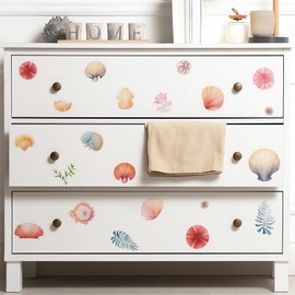 6 Sheets 31 Pcs Colorful Seashells Watercolor Wall Stickers, sacinora Under The Sea Ocean Art Wall Decals Removable Vinyl for Kids Baby Nursery Bathroom Closet Living Room Bedroom Home Decorations