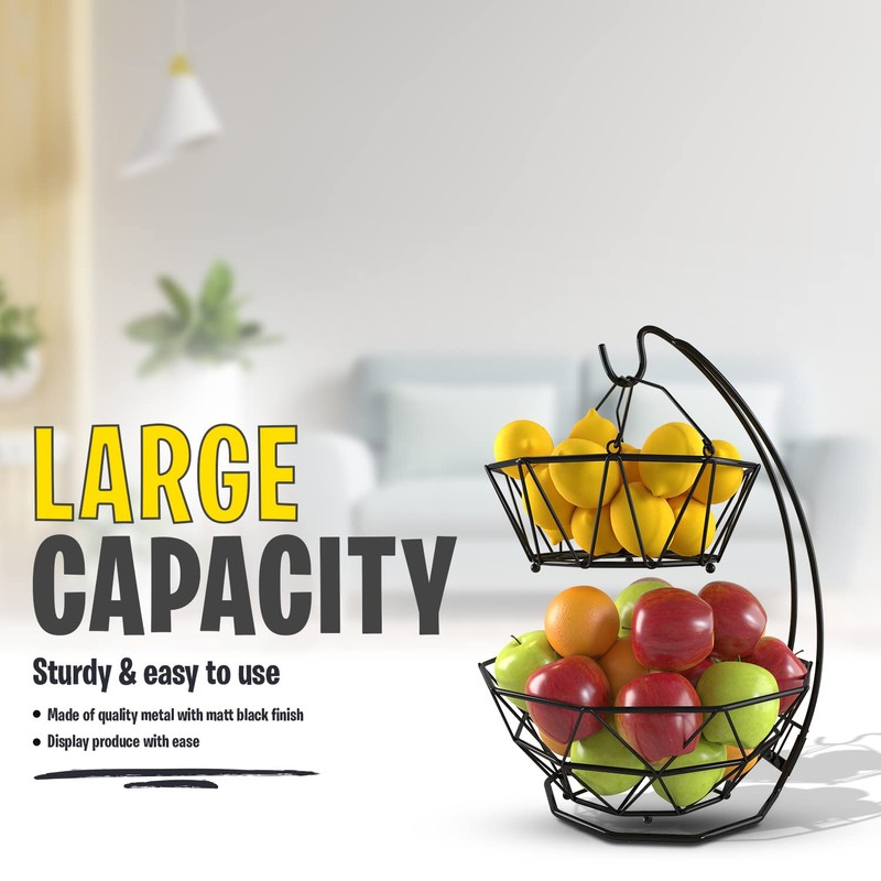 Fruit Basket with Banana Hanger and Fruit Bowl. Kitchen Counter