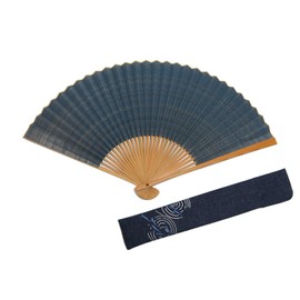 Hasegawa Kyō Fan, Kasumi, Kyoto Artisans, Handmade, Fan Bag Included, Wooden Box, Misty Navy Blue