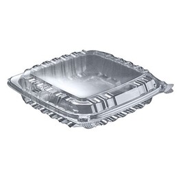 Dart Solo C89PST1 8 5/16" x 8 5/16" x 2" Dart ClearSeal Hinged Lid Shallow Plastic Container 250/Cas