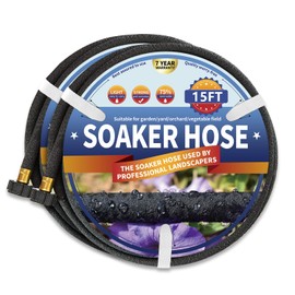 Suneed 2 Pack Soaker Hose 15 FT for Garden Bed, 1/2’’ Diameter Heavy Duty Soaker Hoses 30 FT for Garden Beds To Save 70% Water, Short Drip Soaker Hose for Vegetable Beds (2 Pack 15 FT)