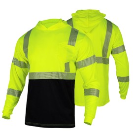 FONIRRA Safety Reflective High Visibility Long Sleeve T Shirts with Hood for Men Construction Work ANSI Class 3(Yellow_,XL)
