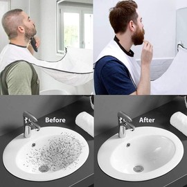 Yomitek Beard Catcher Apron,Beard Bib Hair Catcher for Shaving-Trim Your Beard in Minutes Without The Mess and Stop Clogging Your Sink, Dad Father Husband Boyfriend Brother Gift (White) (L)