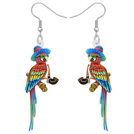 BAMAY Acrylic Scarlet Macaw Parrot Earrings Dangle Jewellery Hawaiian Bird Earrings for Women Girls Anime Summer Gifts, Acrylic, No Gemstone