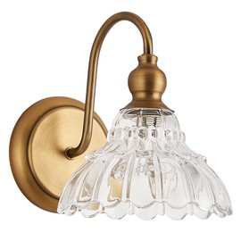 TLOLGT Vintage Bronze Wall Sconce Gold Wall Light Made of Electroplated Copper Body and Pressed Patterned Glass Retro Vanity Light for Bedroom, Bathroom, Doorway, Foyer, Hallway Light