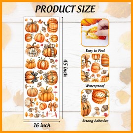 Thanksgiving Pumpkin Window Stickers, Pumpkin Window Sticker Decor, Fall Party Decorations, Leaf for Home, School Office, Thanksgiving Harvest Wall Decals, Reusable Autumn Glass Clings 16 x 45 in