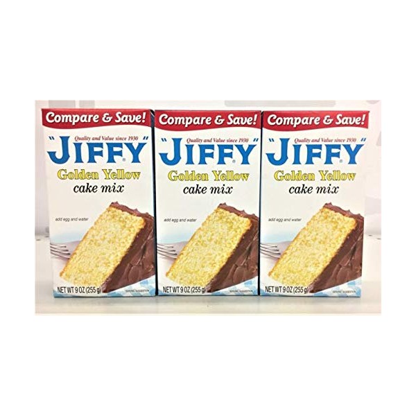 Jiffy Golden Yellow Cake Mix (Pack of 3) - 9 oz. Packaging