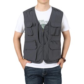LOUECHY Men's Fishing Vest Lightweight Safari Travel Vest Utility Cargo Vest with Multi Pockets 3578-5/Grey-XL