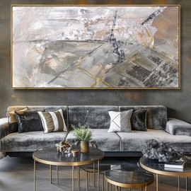 Wall Art Abstract Canvas Painting Gray Fantasy Wall Decor Fluid Ink Modern Artwork for Living Room Bedroom Dining Room Home Office Decor 24"x48" with Framed