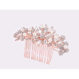 Weddingtopia 2 of Set Rose Gold Clear Hand Made Wedding Hair Comb With Pearl and Crystal bridal Hair comb (Rose gold Clear)