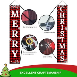 Christmas Door Decorations Red Banner Set 12x71- Merry Xmas Red Buffalo Plaid Festive Decor for Outdoor Indoor Yard Garage Front Porch with 2 Grommets