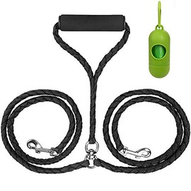 Wolfi Correa Doble para Perro con Manija Suave para Pasear A Dos Perros Sin Enredos, Incluye dispensador de Bolsas para excremento de Perro.