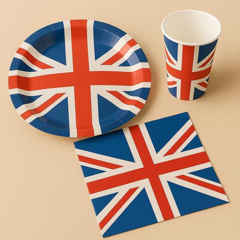 Smiffys Union Jack Round Paper Plates 22.5cm – 8 Pack
