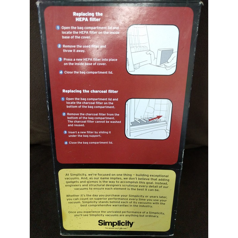 Simplicity Symmetry HEPA and Charcoal Vacuum Filters SSPF