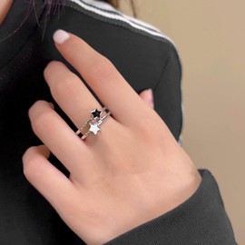 W WEILIRIAN Layered Star Ring for Teenage Girls Silver Star Knuckle Ring Delicate Stacking Ring Lucky Finger Ring Adjustable Open Ring Jewellery for Women Gifts