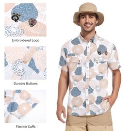 WARHORSEE Printed Fishing Shirts for Men UPF 50+ Breathable Stretch Mens Button Down Short Sleeve Hiking Casual Shirts,WhiteCirclel,XL