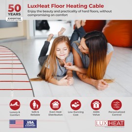 LuxHeat 20sqft Floor Heating Cable Kit - 120v Heated Floor Kit for Tile, Vinyl, Laminate - Electric Radiant Heated Flooring System - Includes Electric Heat Cable, Strapping, Sensor & Alarm