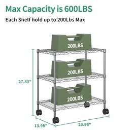 VIYET 3 Tier Shelving Metal Organizer Wire Rack for Kitchen, Office, Warehouse, Require Assembly.