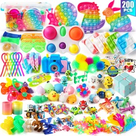 200 Pcs Party Favors for Kids, Fidget Toys Set, Stocking Stuffers, Treasure Box Toys for Classroom Carnival Prize Rewards, Pinata Goodie Bag Stuffers Birthday Gifts Fidget Toy Bulk for Boys and Girls