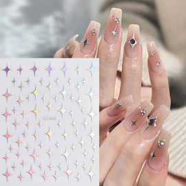 8 Sheets Star Nail Art Stickers 3D Self-Adhesive Star Nail Decals Shiny White Black Gold Silver Stars Nail Sticker Designs Nail Art Supplies for Nail Tips DIY Manicure Acrylic Manicure Decoration Set