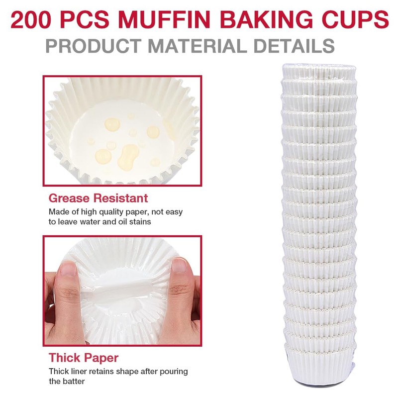 Goalfly Heavy Duty Standard White Cupcake Liners, 200 Pcs Muffin