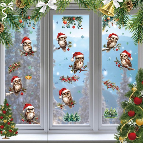 CRASPIRE 8 Sheets 8 Styles Owl Window Decals Christmas Hat