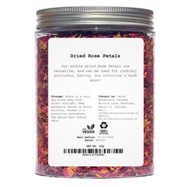Drink Botanicals Ireland Edible Natural Dried Rose Petals | Non GMO | 100% Natural | Dry Petals for Cocktail Flowers, Decorations, Confetti, Soap Making & Tea| 60 Grams Jar