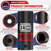 Aiourx 1/2" Drive Impact Socket, 24 mm Deep Socket, Metric,