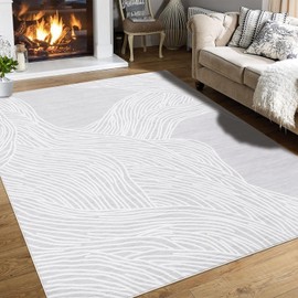 GarveeHome Washable Rug 5x7 Modern Abstract Area Rugs for Living Room Soft Faux Wool Bedroom Rug Non Slip Backing Indoor Carpet Low Pile Non-Shedding Rugs for Dining Room Nursery Office Grey/White