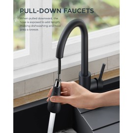FORIOUS Black Kitchen Faucet with Pull Down Sprayer, High Arc Single Handle Classic Stainless Steel Sink Faucet 1 or 3 Hole, Suitable for Farmhouse Camper Laundry Rv Bar
