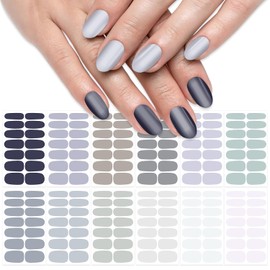 SILPECWEE 12 Sheets Gray Nail Stickers Full Nail Wraps Bright Solid Color Gel Nail Strips Press on Nail Polish Strips Self Adhesive Fingernail Sticker Nails for Women with Nail File
