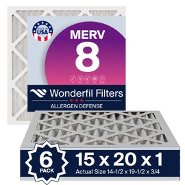 15x20x1 MERV 8 Air Filter (6-Pack) | Wonderfil Filters | Pleated HVAC Design | Perfect Fit for AC & Furnace Systems | Actual Size: 14.5" x 19.5" x 0.75"