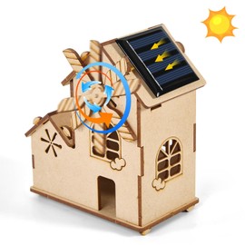 Solar Powered Wooden Puzzle,DIY Assembly Windmill House,3D Construction Toy,STEM Educational Science Craft Model Kit,Craft for Kids,Handmade Wood House for Children Ages 8 9 10 11 12