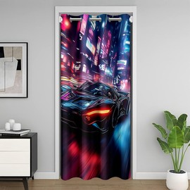 Feelyou City Racing Car Door Curtain for Doorway Privacy 42"x80" for Kids Adult Boys Black Race Car Room Divider Curtain Cover Extreme Sports 30%-50% Darkening Blackout Curtain Neon Window Treatments