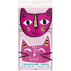 Unique Pink Cat Plastic Tablecloth, 84" X 54"