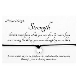 Lucor Inspirational Gift,Strength Positive Thinking Gift,Encouragement Gifts,Heart Wish String Bracelet,Inspirational Quote Friendship Gift(Black)