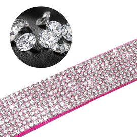 Haoyueer Cute Dazzling Sparkling Elegant Fancy Soft Suede Leather Bling Rhinestone Crystal Jeweled Pet Cat Dog Puppy Collar Dog Leash Combo Set(Pink,S)